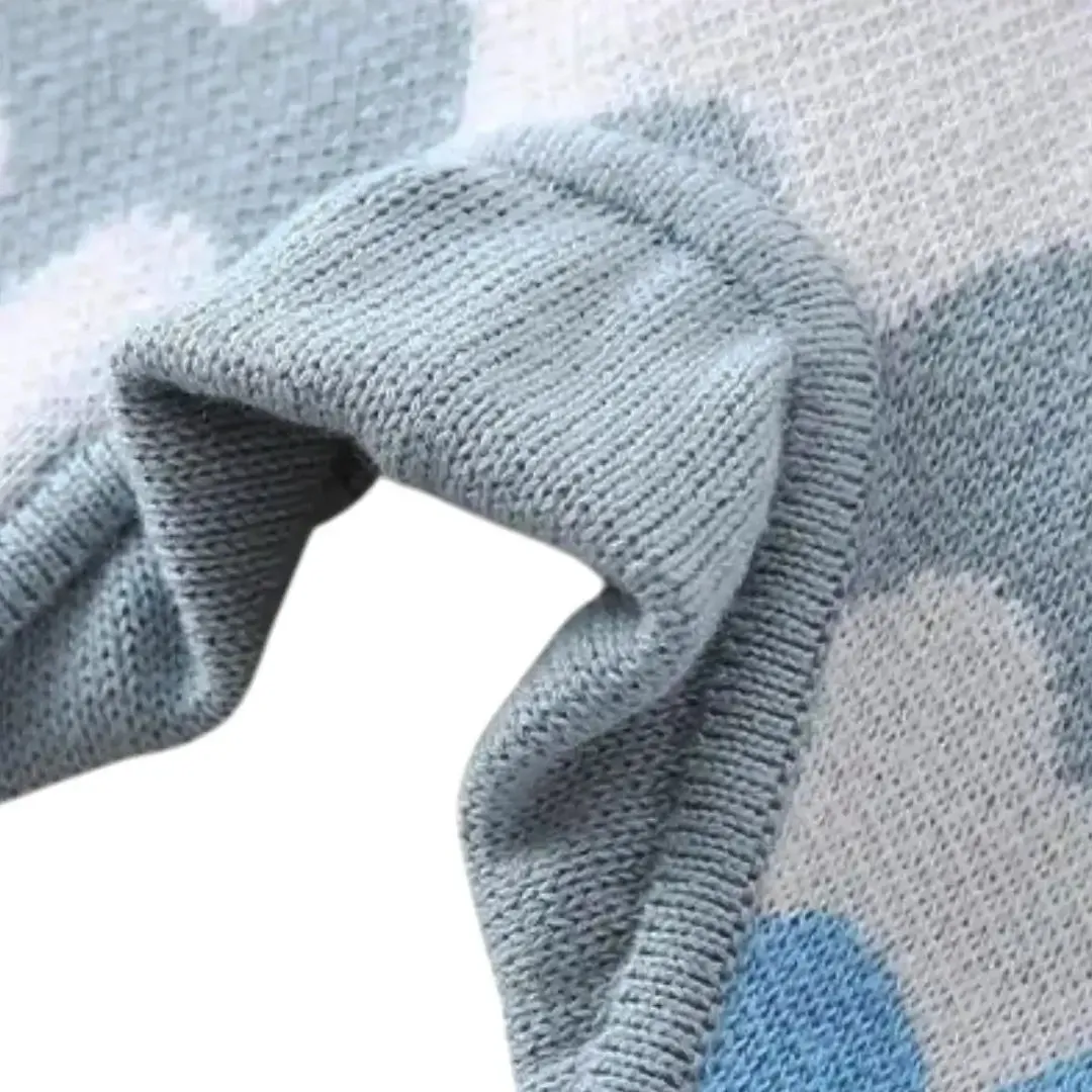 🌊 Sky Waves Knit Romper & Pom-Pom Hat Set (3-24M)