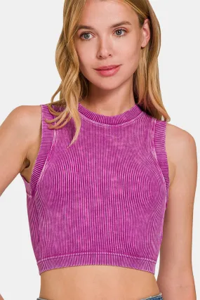 🌟 Zenana Washed Ribbed Seamless Crop Tank with Bra Pad 🌟