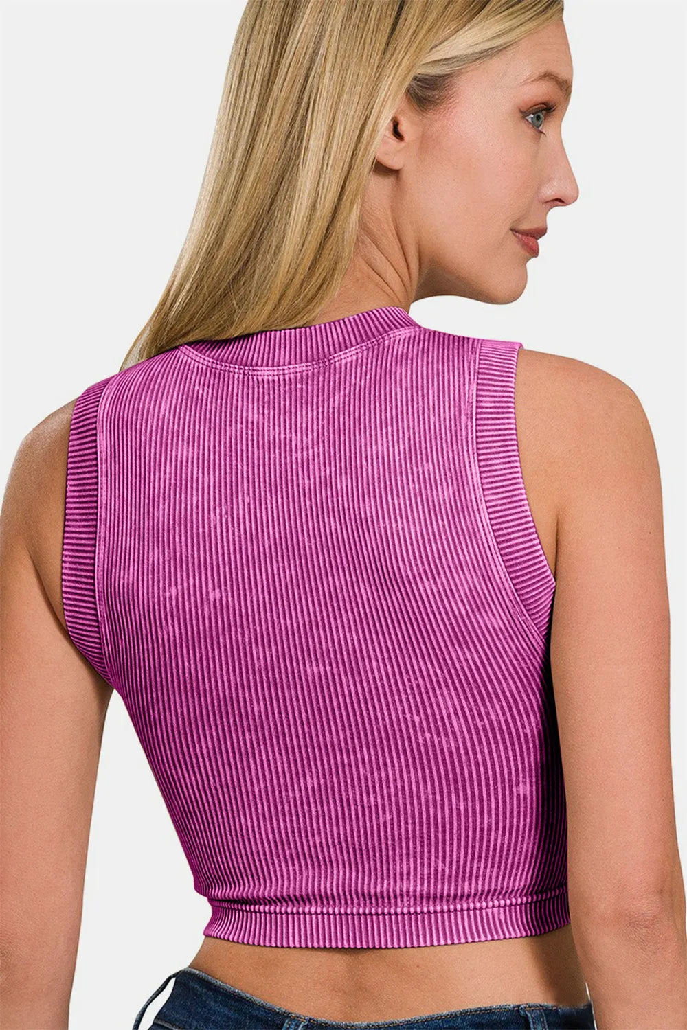 🌟 Zenana Washed Ribbed Seamless Crop Tank with Bra Pad 🌟