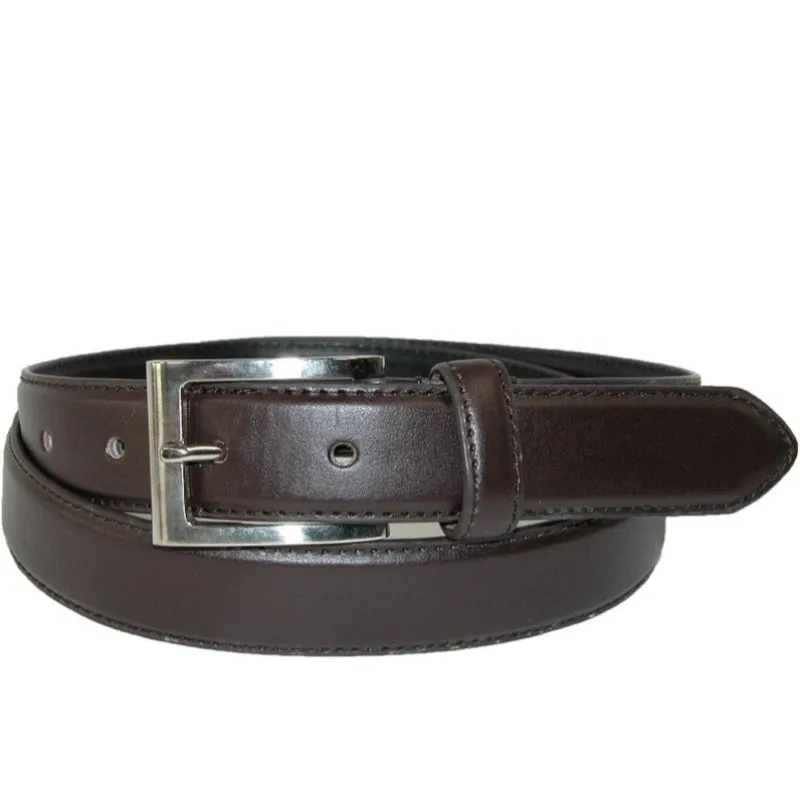 2 Pack Men's Leather Basic Dress Belts with Silver Buckle