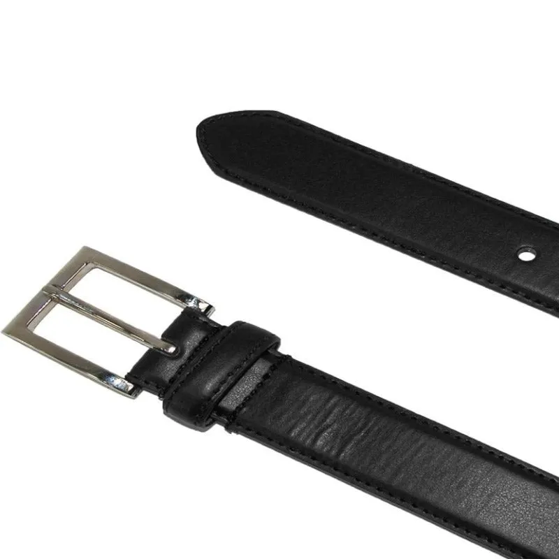 2 Pack Men's Leather Basic Dress Belts with Silver Buckle
