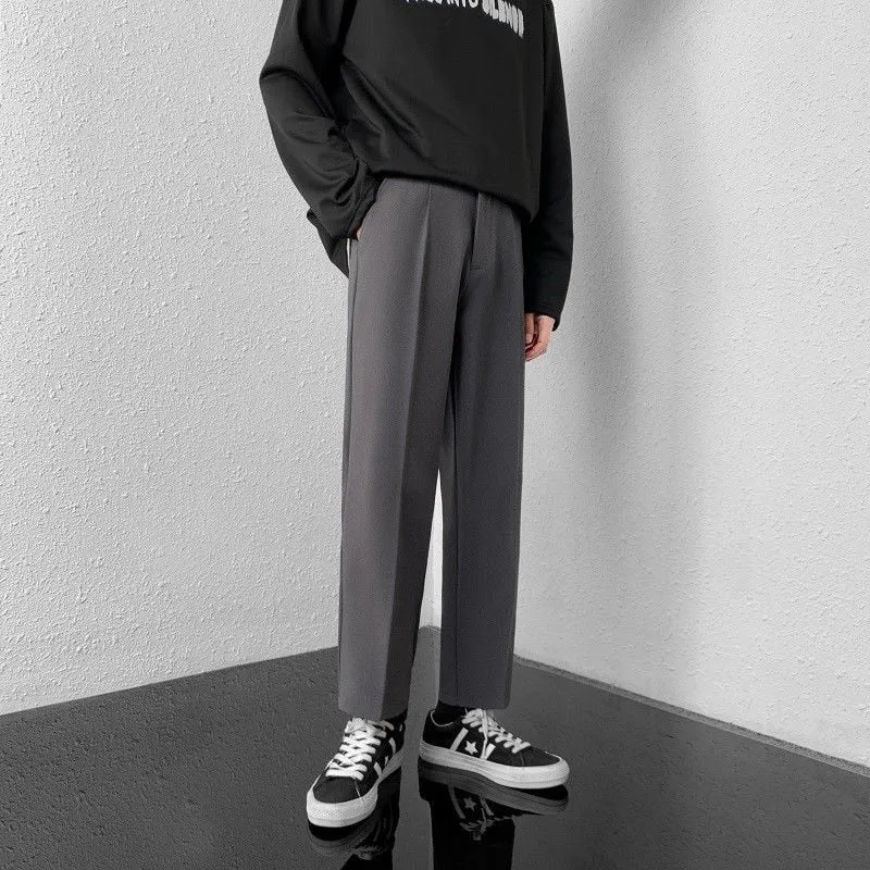 2023 Summer Large Size Men's Baggy Pants Straight Leg Solid Color Casual Suit Ankle-Length Trousers Korean Clothing