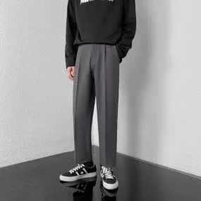2023 Summer Large Size Men's Baggy Pants Straight Leg Solid Color Casual Suit Ankle-Length Trousers Korean Clothing