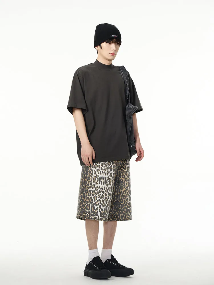 【24s April.】American Wide-leg Leopard Print Denim Shorts