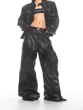 【24s Sep.】High-end Silhouette Stitching Leather Pants