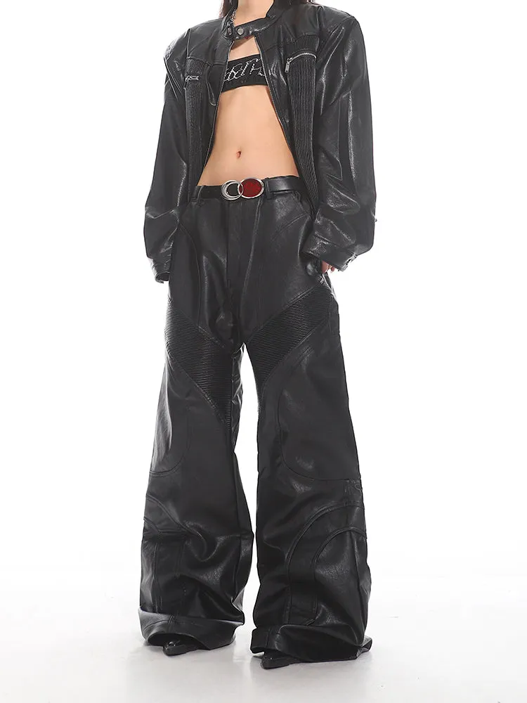 【24s Sep.】High-end Silhouette Stitching Leather Pants