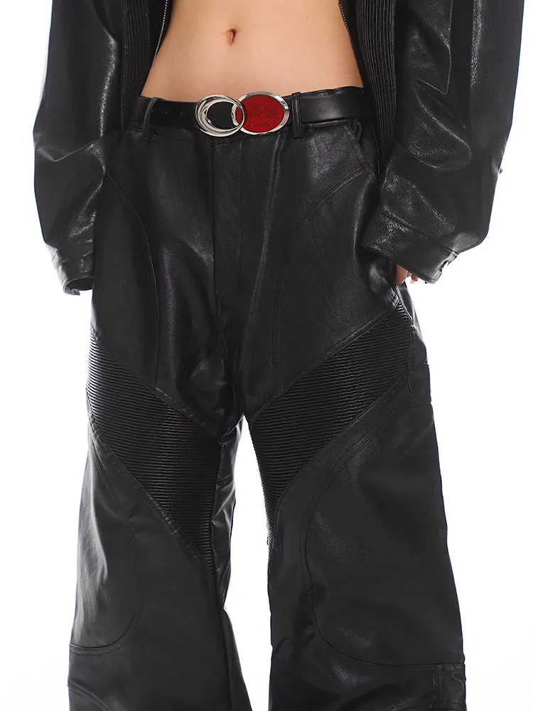 【24s Sep.】High-end Silhouette Stitching Leather Pants
