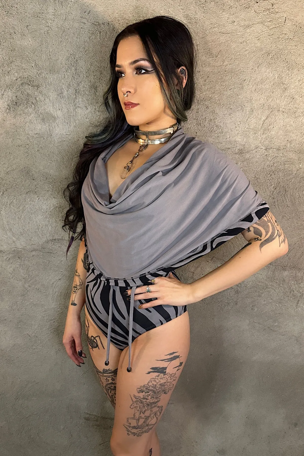 5D x Stellar Dust Cowl Halter Bodysuit - viscose
