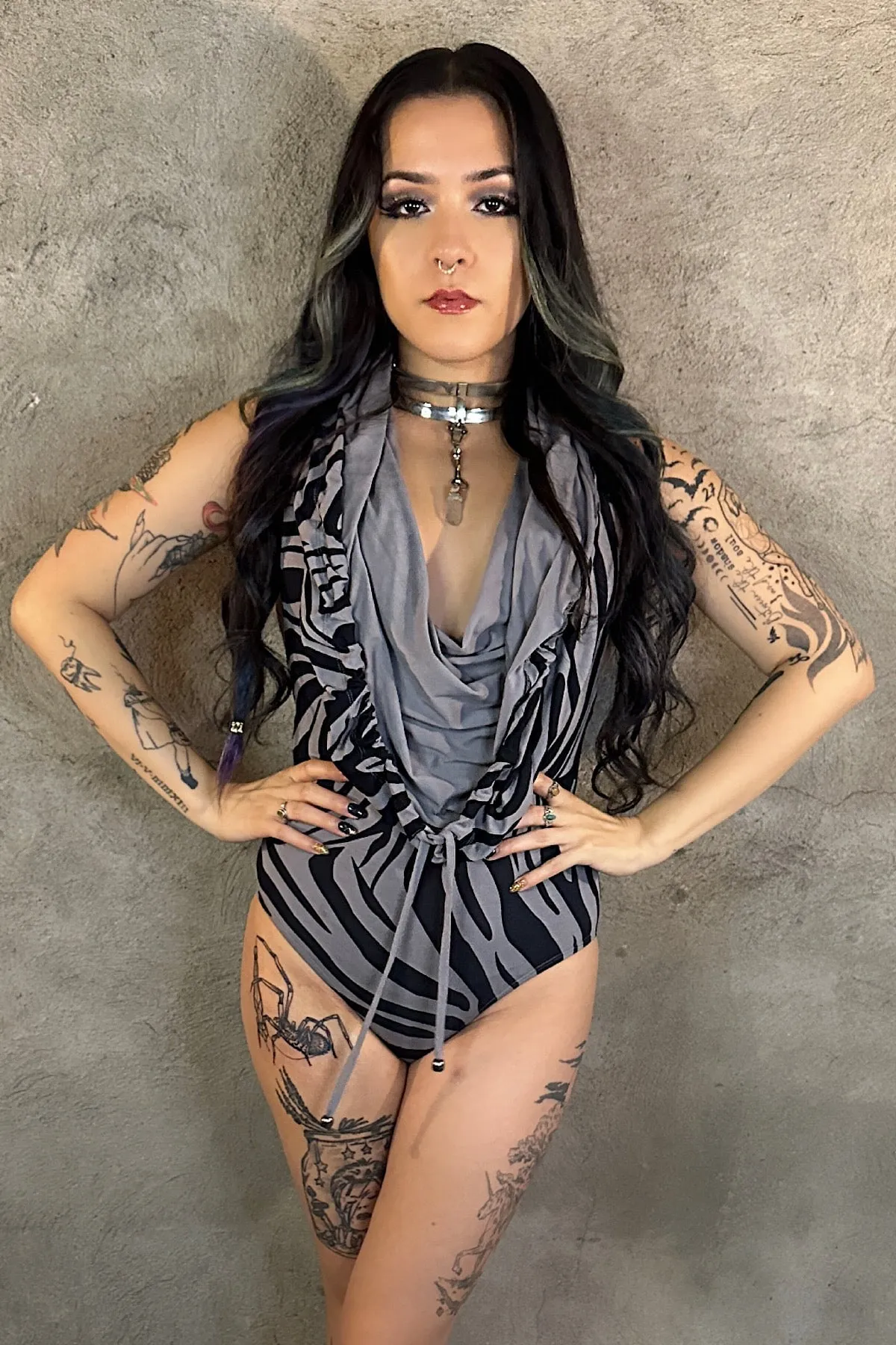 5D x Stellar Dust Cowl Halter Bodysuit - viscose