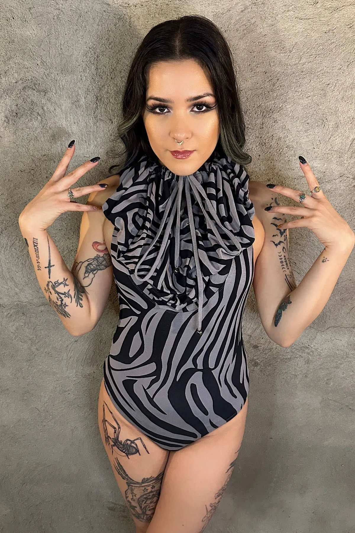 5D x Stellar Dust Cowl Halter Bodysuit - viscose