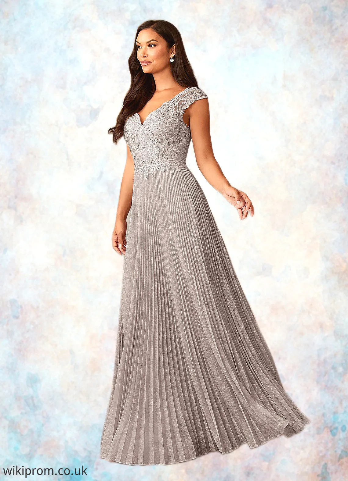 Alani A-Line Lace Shimmer Knit Floor-Length Dress SWKP0019965