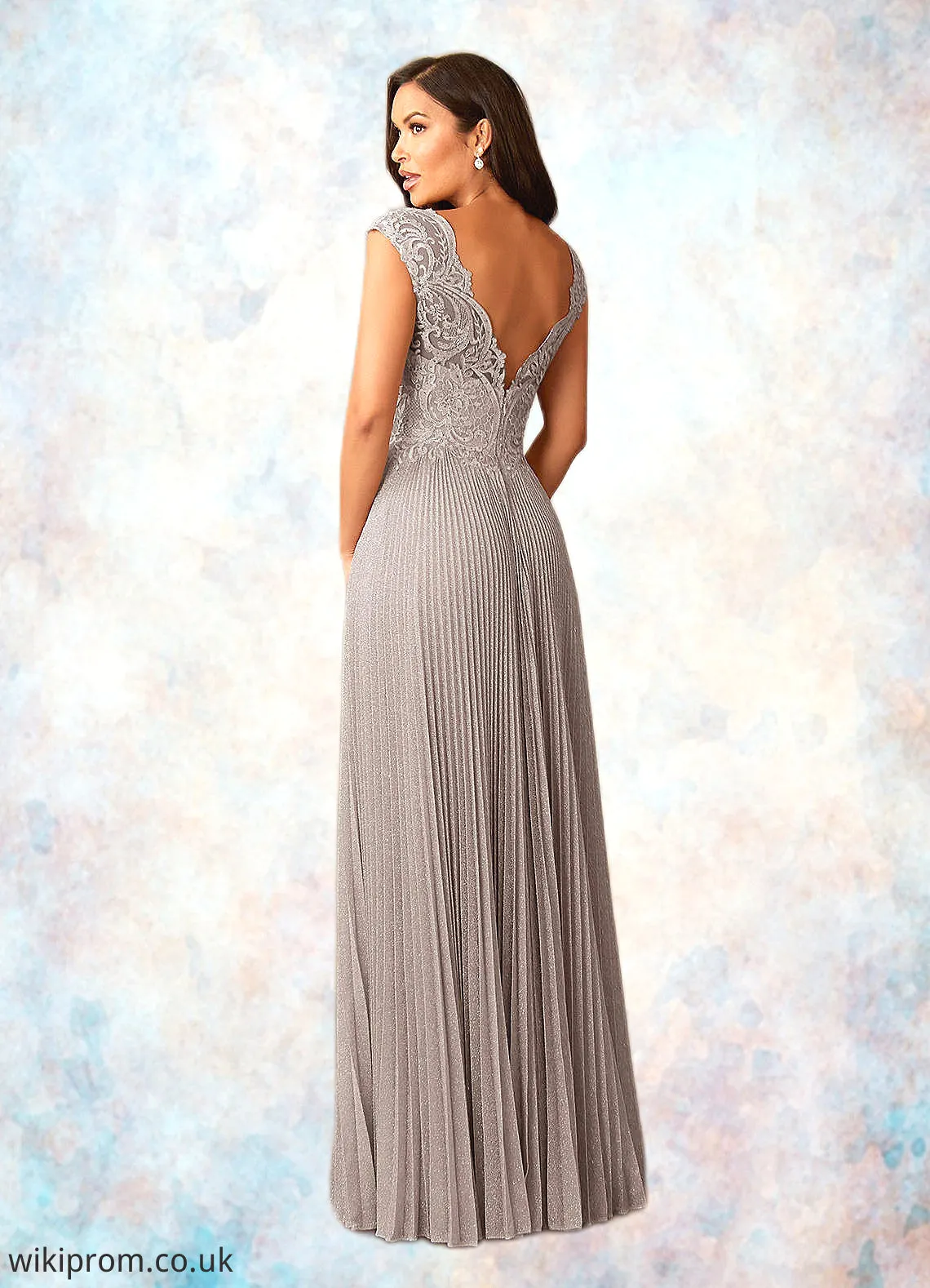 Alani A-Line Lace Shimmer Knit Floor-Length Dress SWKP0019965