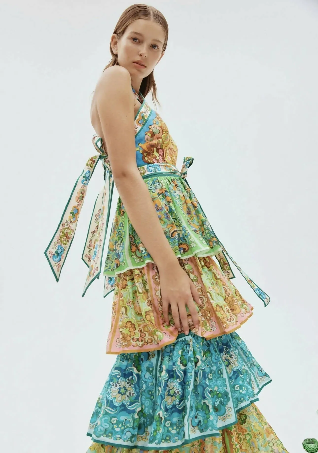 Alemais Dreamer Halter Tier Dress Multi Size 10