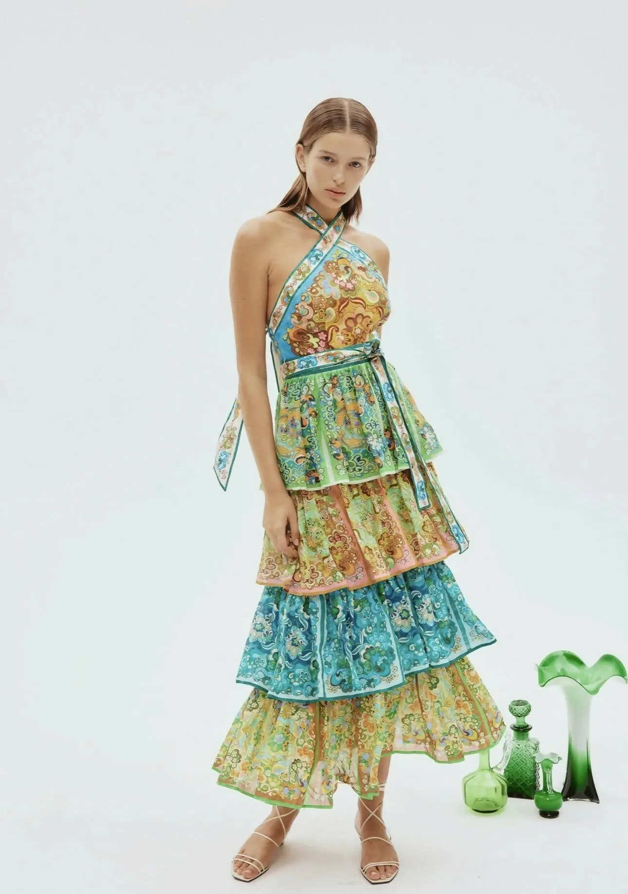 Alemais Dreamer Halter Tier Dress Multi Size 10