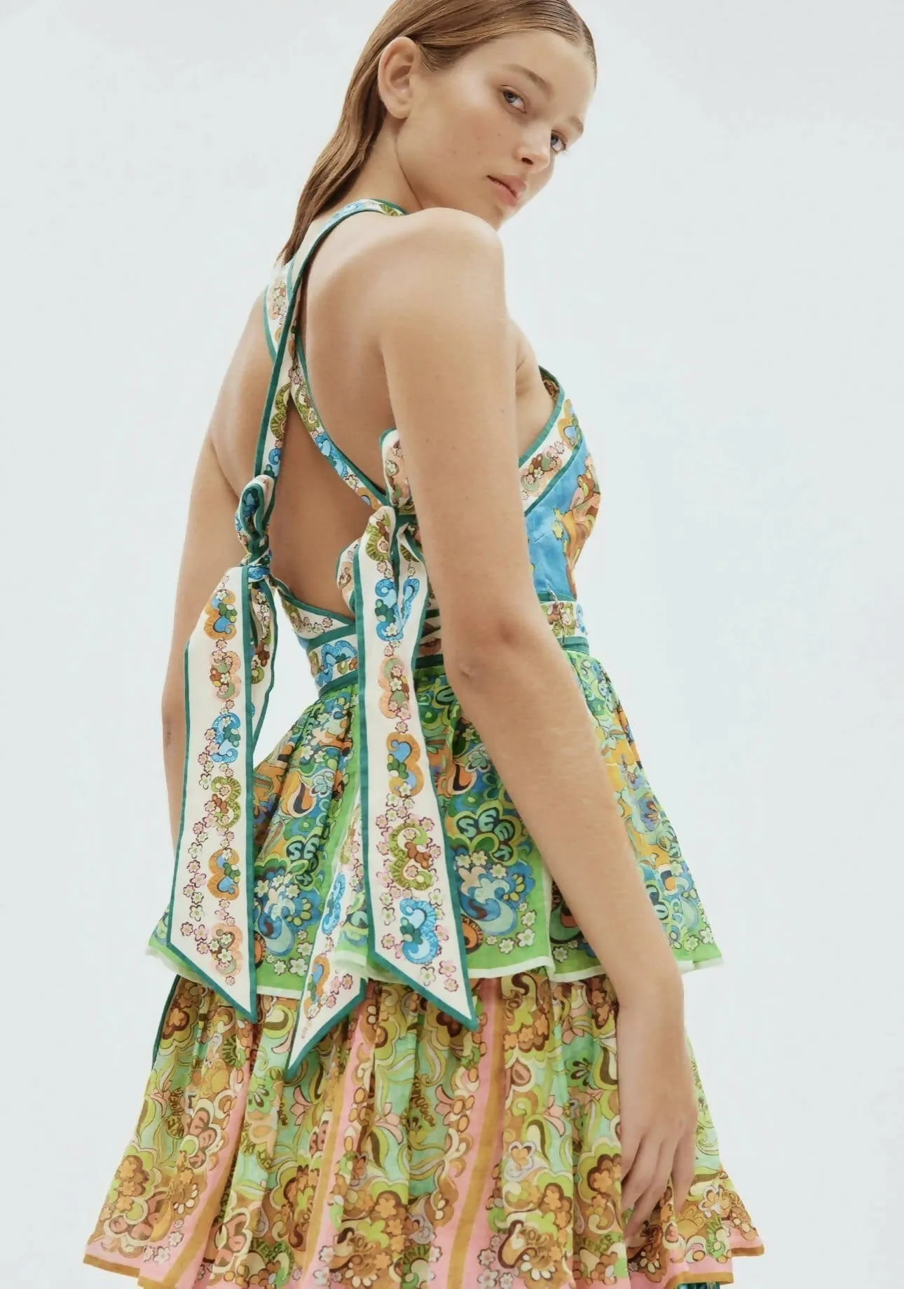 Alemais Dreamer Halter Tier Dress Multi Size 10