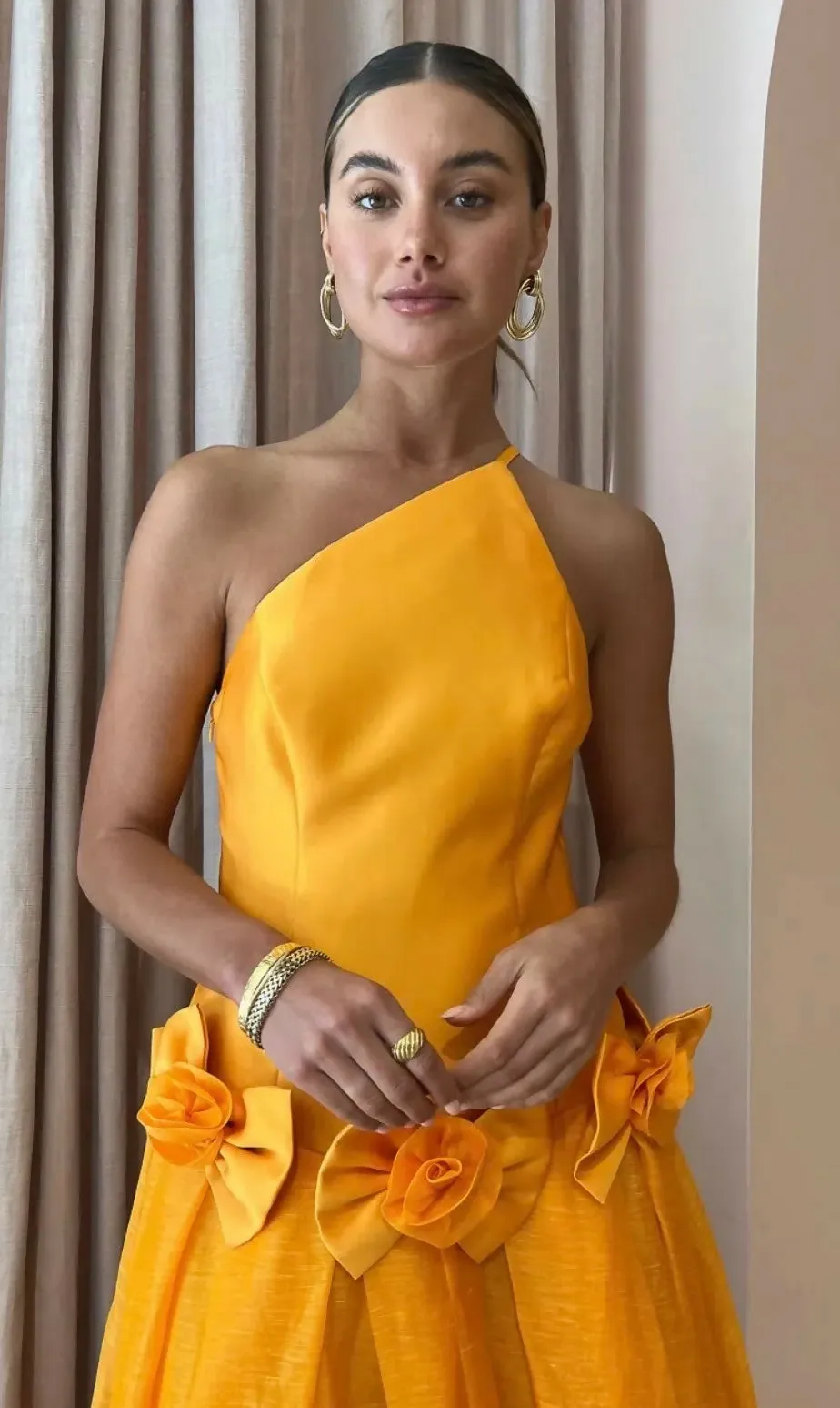 Alemais Macie One Shoulder Rosette Dress In Saffron Size 10 / M