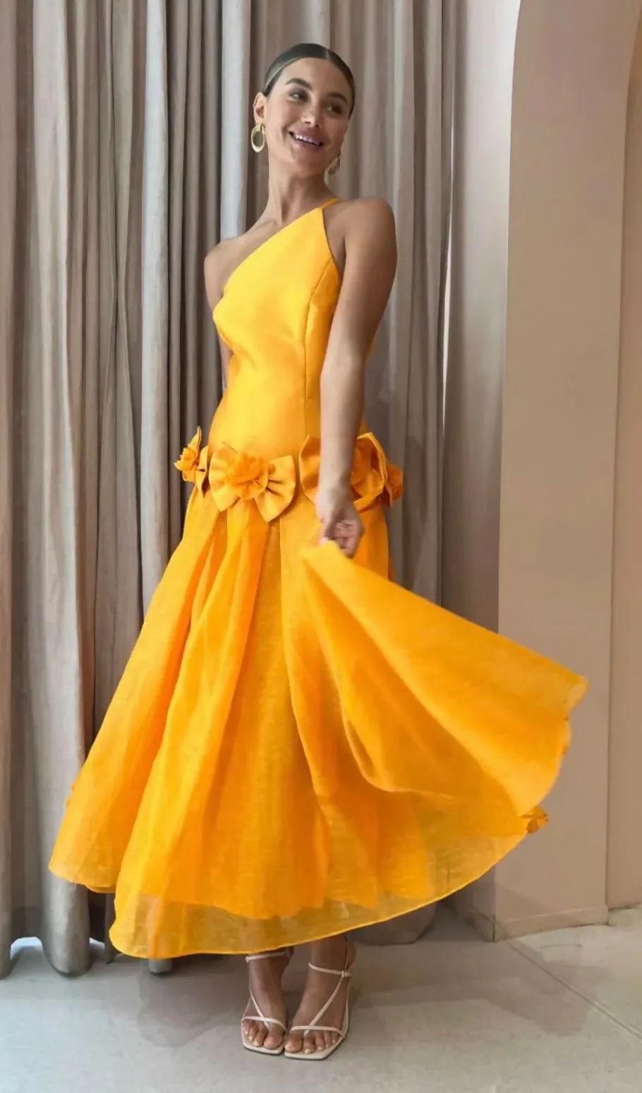 Alemais Macie One Shoulder Rosette Dress In Saffron Size 10 / M