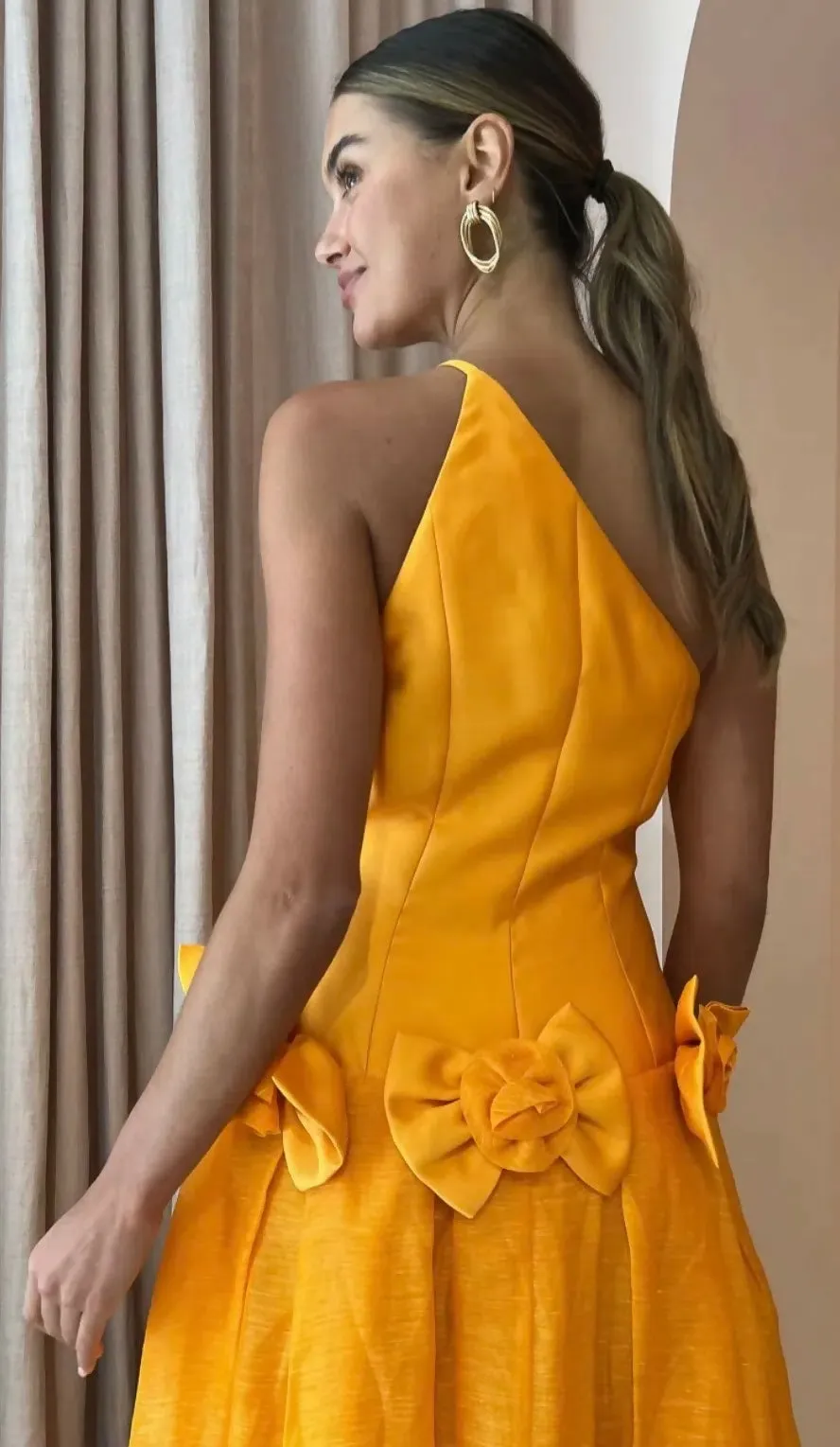 Alemais Macie One Shoulder Rosette Dress In Saffron Size 10 / M
