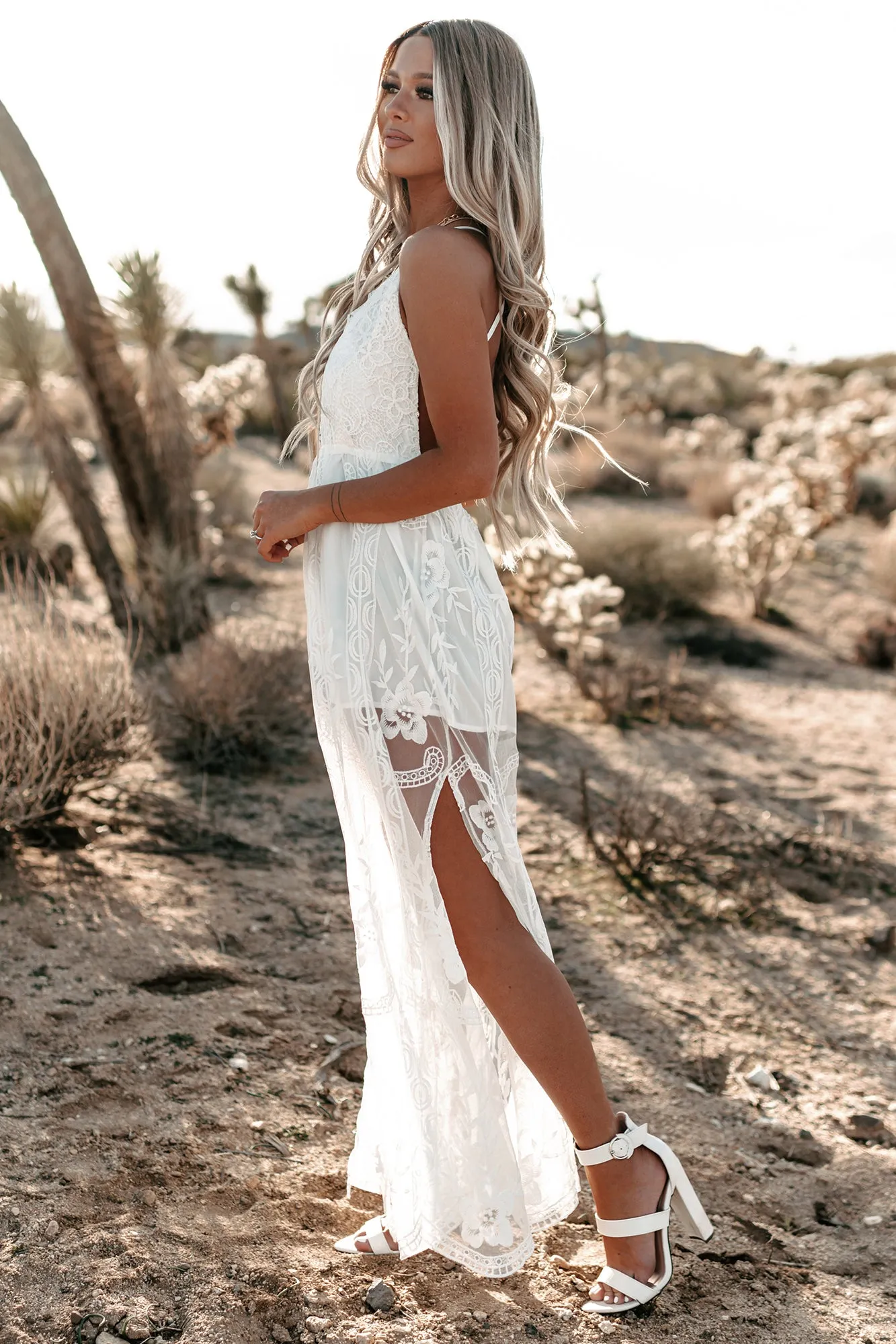 Angelic Attitude Lace Maxi Romper (White)