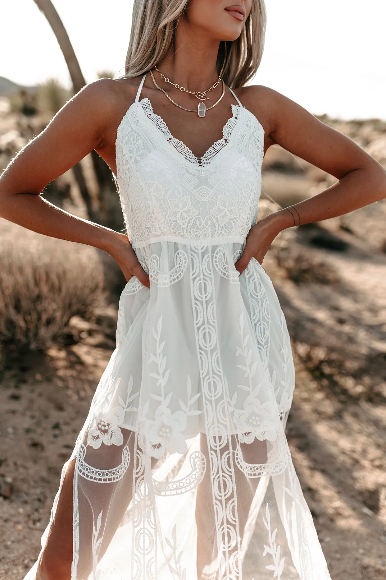 Angelic Attitude Lace Maxi Romper (White)