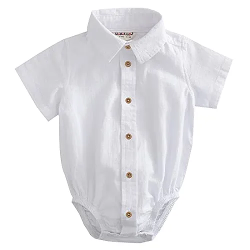 Baby Boy Short Sleeve Woven Linen Design Bodysuit With Bow
