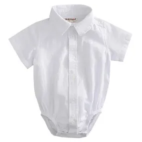 Baby Boy Short Sleeve Woven Linen Design Bodysuit With Bow