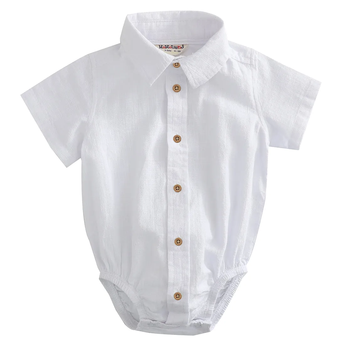 Baby Boy Short Sleeve Woven Linen Design Bodysuit With Bow