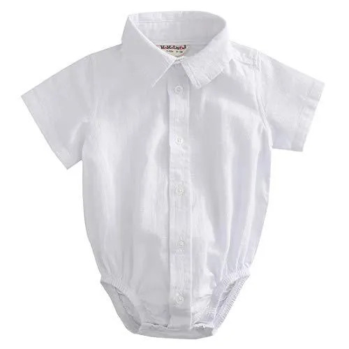 Baby Boy Short Sleeve Woven Linen Design Bodysuit With Bow