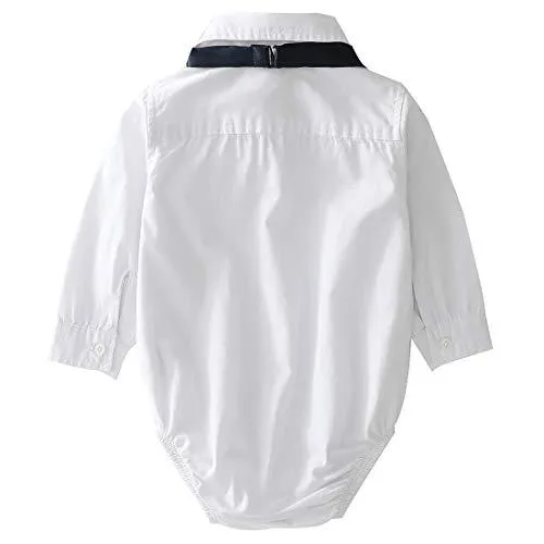 Baby Boy Short Sleeve Woven Linen Design Bodysuit With Bow