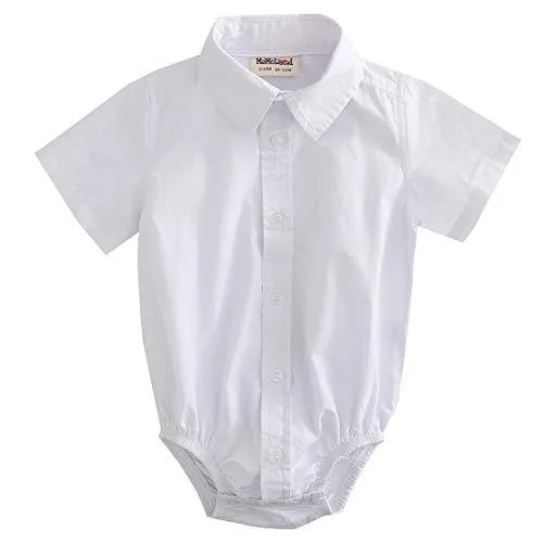 Baby Boy Short Sleeve Woven Linen Design Bodysuit With Bow