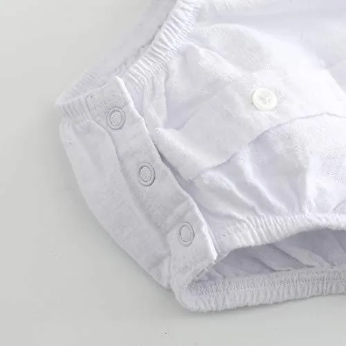 Baby Boy Short Sleeve Woven Linen Design Bodysuit With Bow