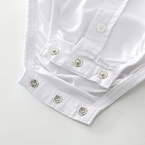Baby Boy Short Sleeve Woven Linen Design Bodysuit With Bow