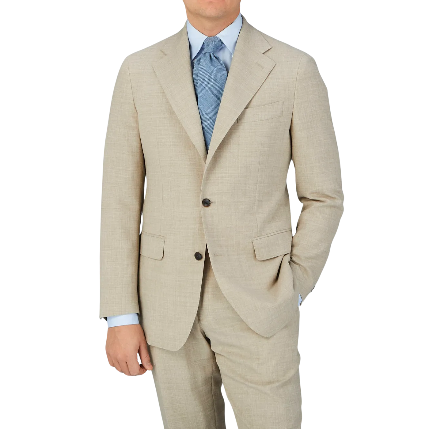Beige Melange Wool Linen Suit Jacket