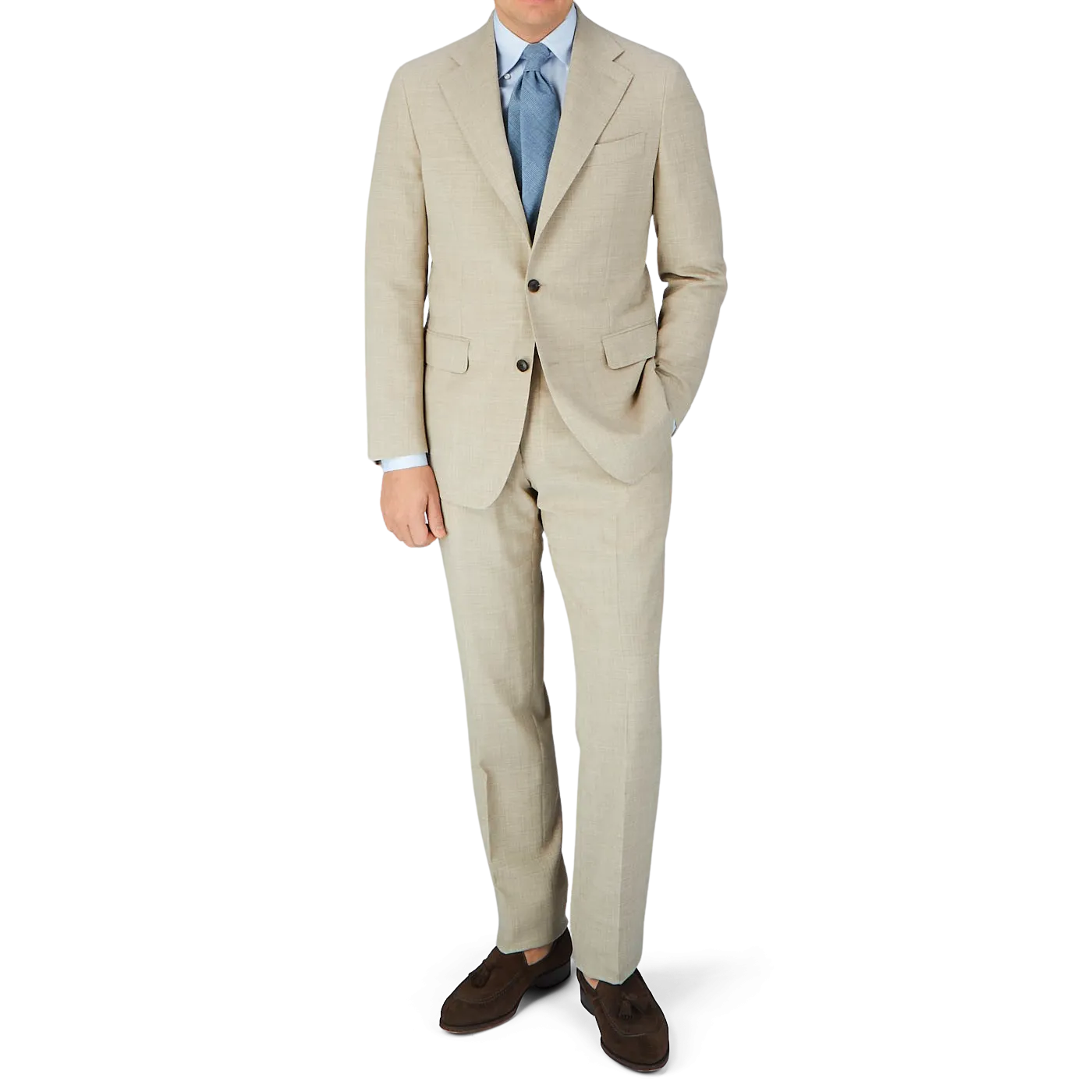 Beige Melange Wool Linen Suit Jacket