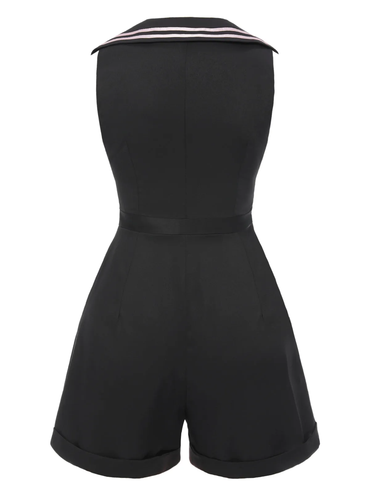 Black & Pink 1950s Solid Tie Lapel Romper