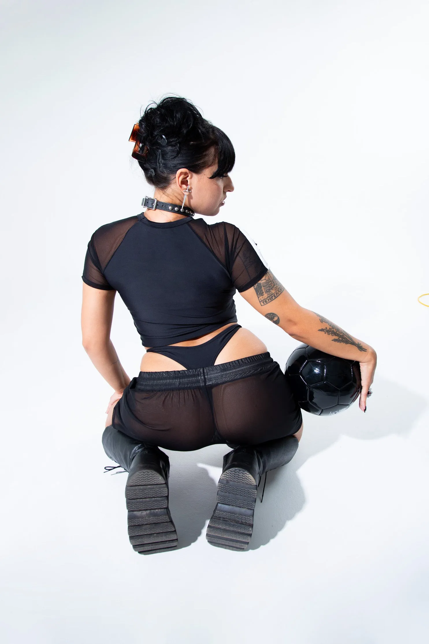 Black Mesh Soccer Logo Shorts