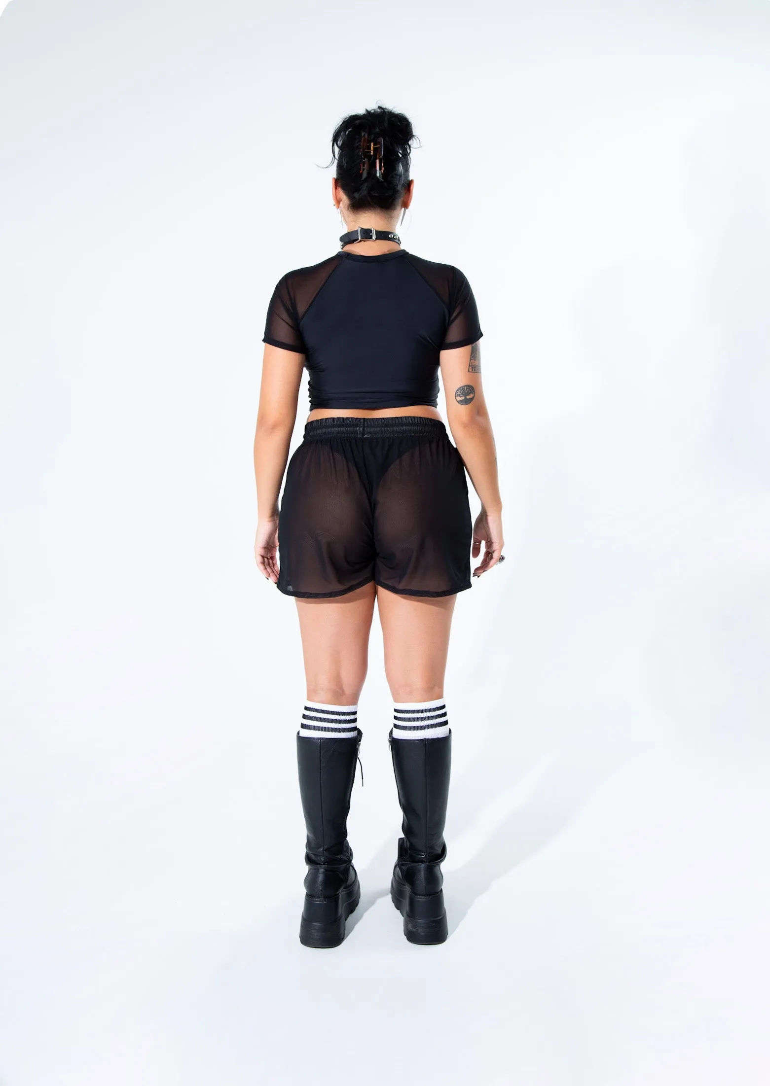 Black Mesh Soccer Logo Shorts