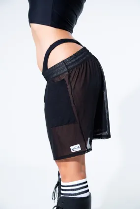 Black Mesh Soccer Logo Shorts