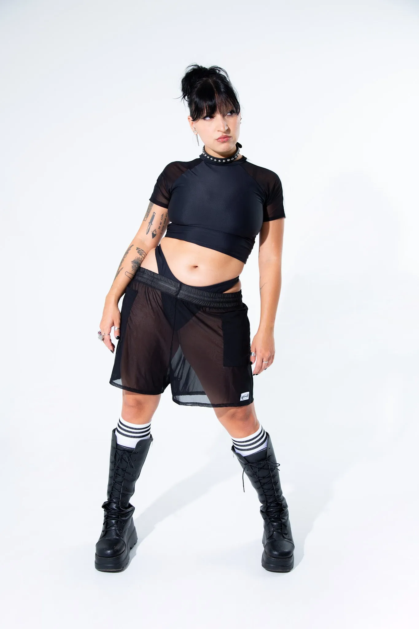 Black Mesh Soccer Logo Shorts
