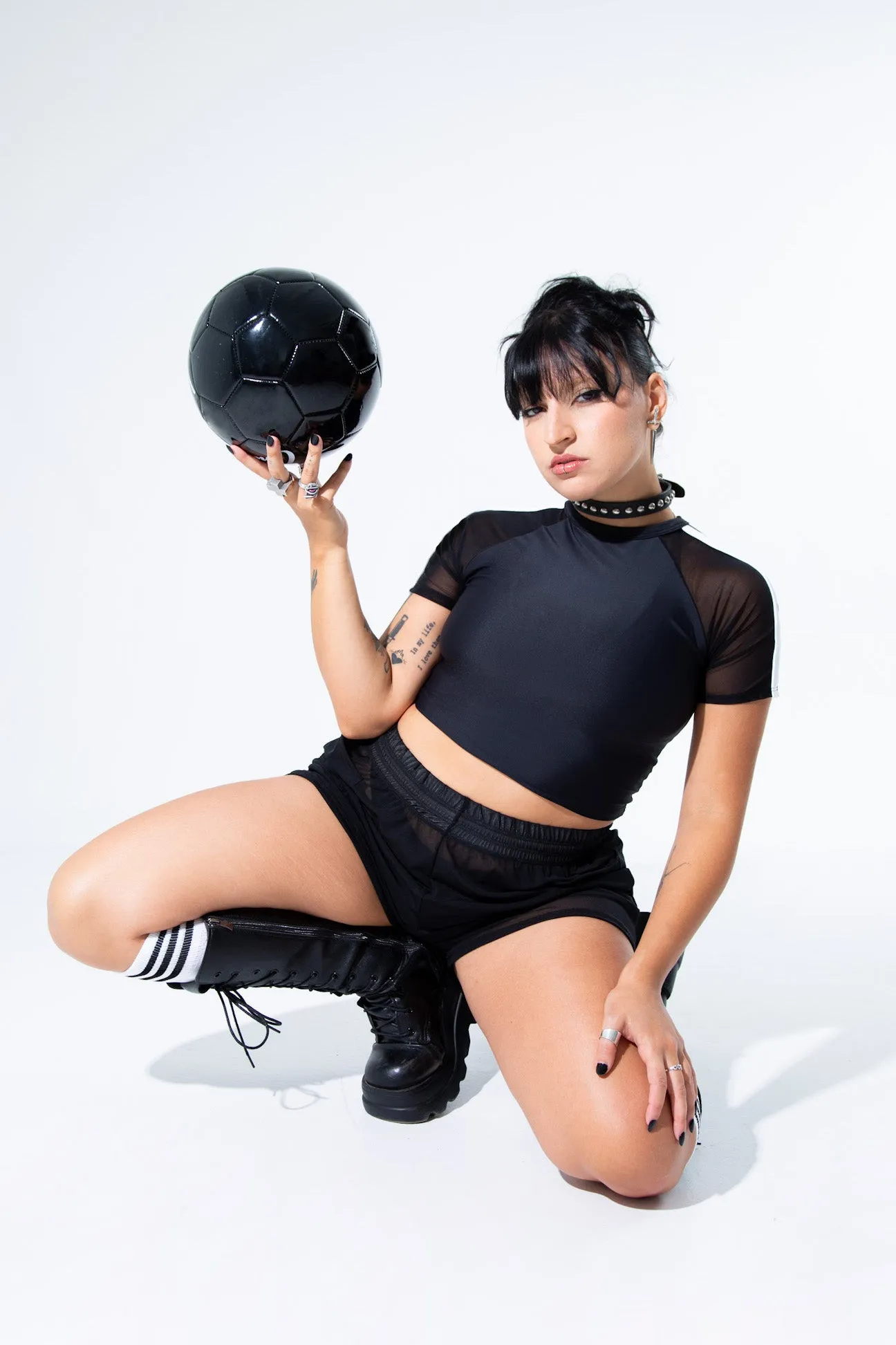 Black Mesh Soccer Logo Shorts
