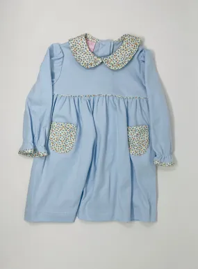 Blue Knit Dress w/ Blue and Orange Floral Accents
