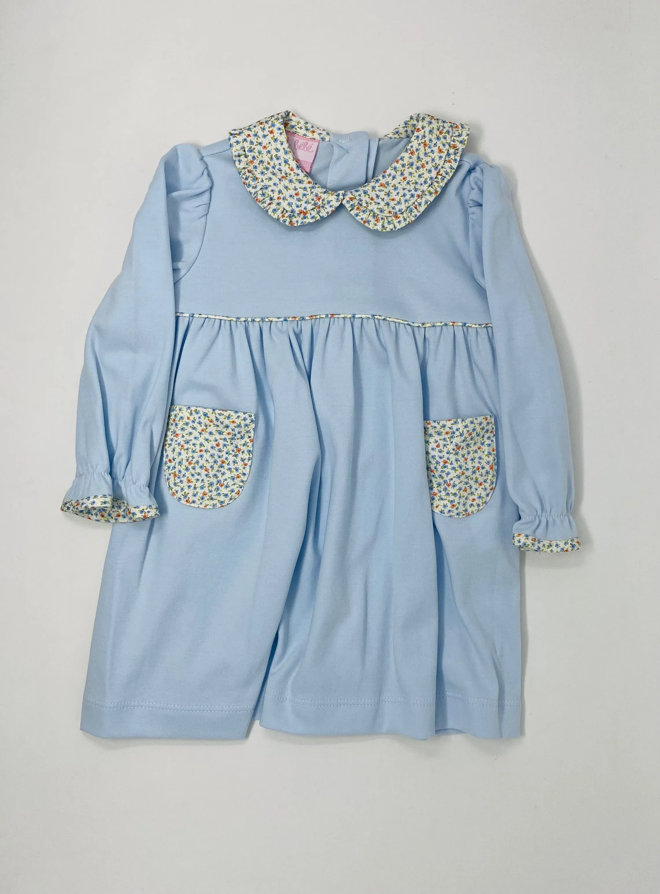 Blue Knit Dress w/ Blue and Orange Floral Accents