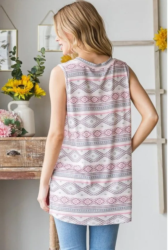 Blush Aztec Print Tank - #6447-6452