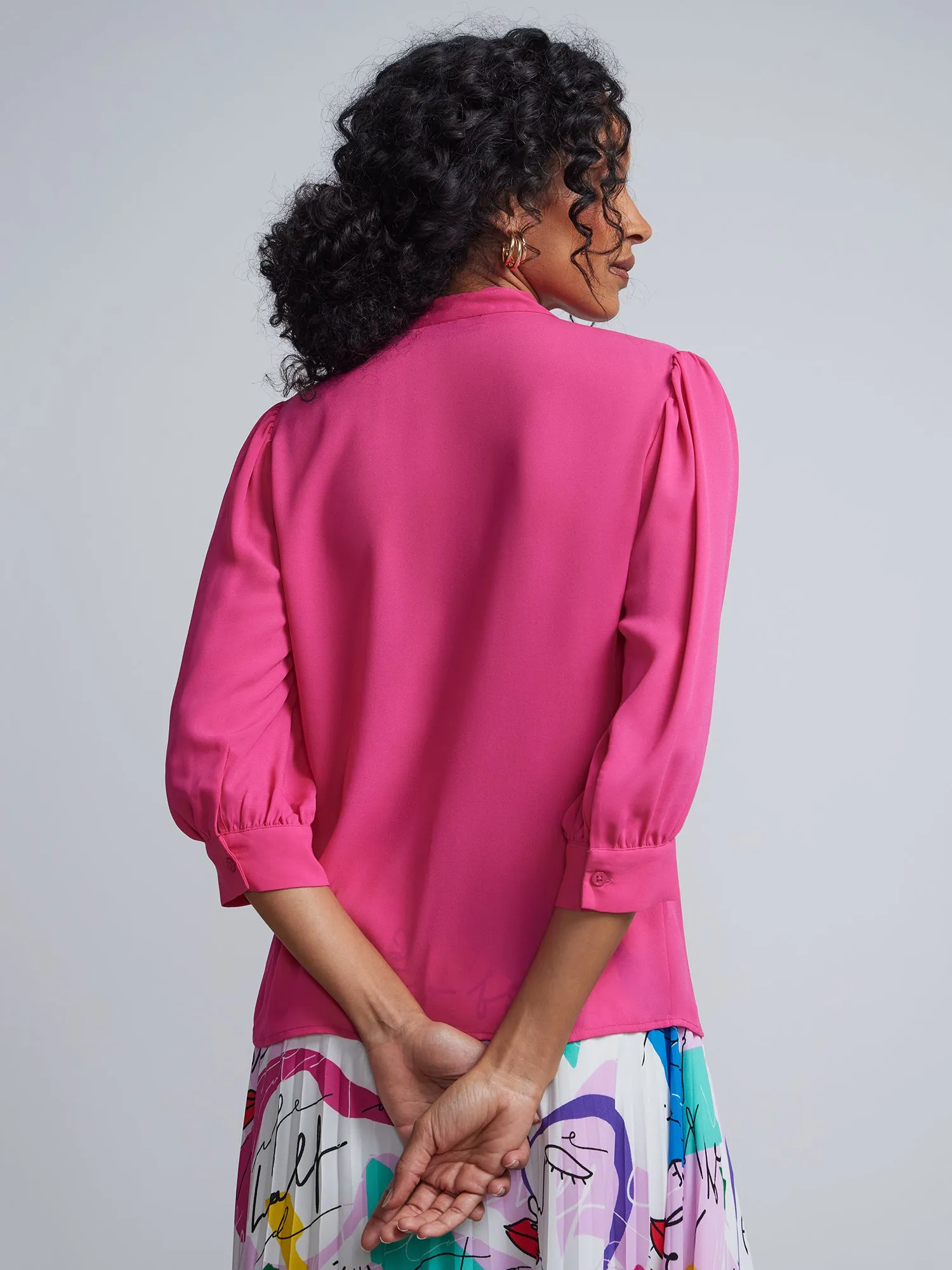 Bow-Front Cuffed-Sleeve Blouse