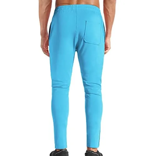 BROKIG Mens Zip Joggers Pants - Casual Gym Workout Track Pants Comfortable Slim Fit Tapered Sweatpants with Pockets (Small, Light Blue)