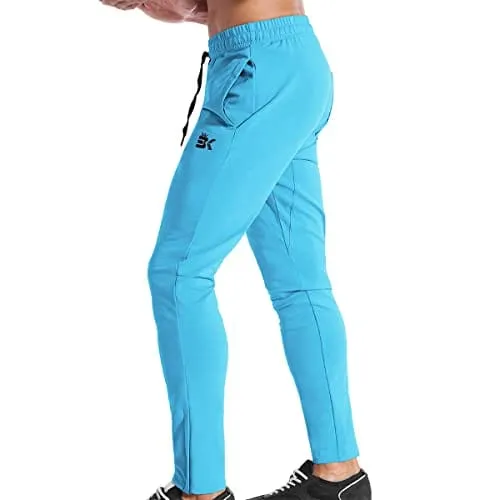 BROKIG Mens Zip Joggers Pants - Casual Gym Workout Track Pants Comfortable Slim Fit Tapered Sweatpants with Pockets (Small, Light Blue)