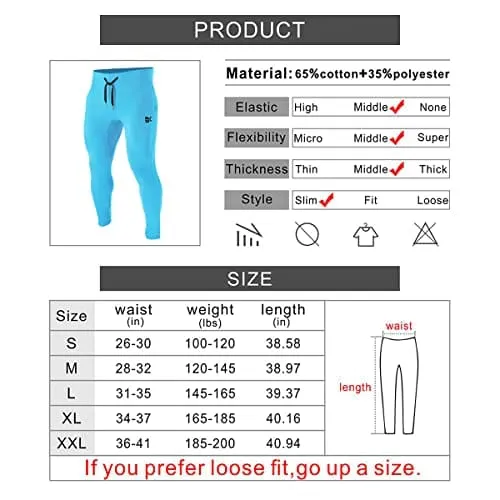 BROKIG Mens Zip Joggers Pants - Casual Gym Workout Track Pants Comfortable Slim Fit Tapered Sweatpants with Pockets (Small, Light Blue)