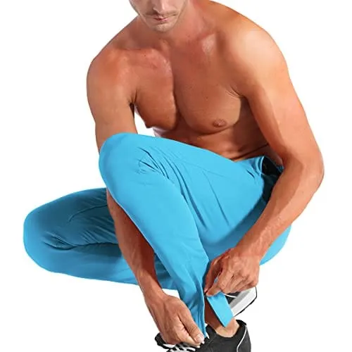 BROKIG Mens Zip Joggers Pants - Casual Gym Workout Track Pants Comfortable Slim Fit Tapered Sweatpants with Pockets (Small, Light Blue)