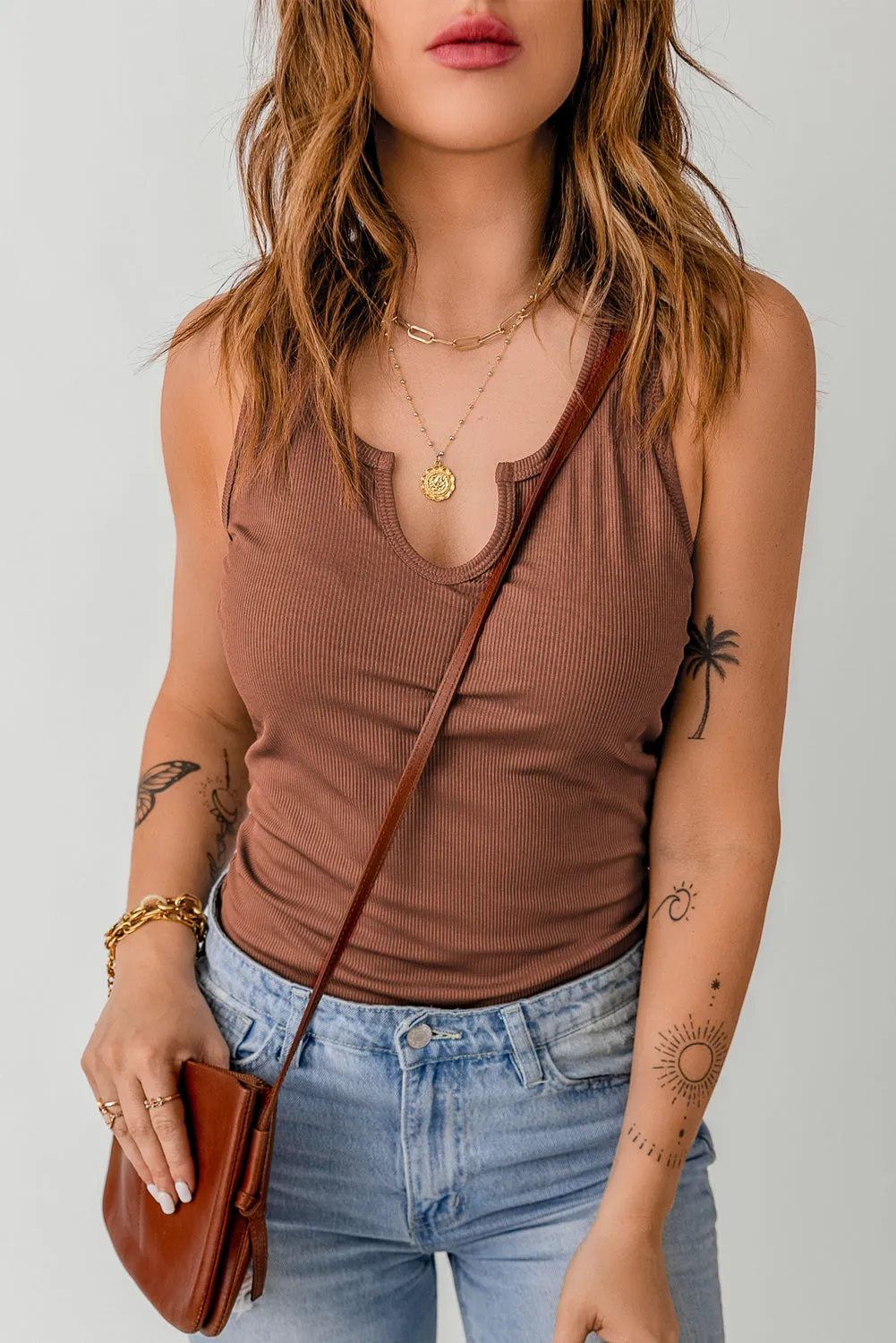 Brown ribbed tank