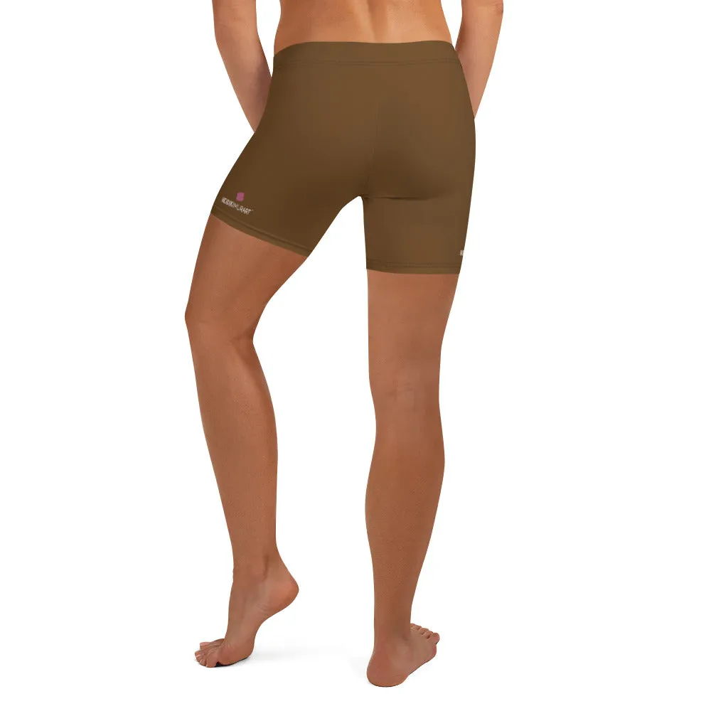 Brown Solid Color Women's Shorts, Earth Brown Designer Gym Tights For Ladies-Made in USA/EU